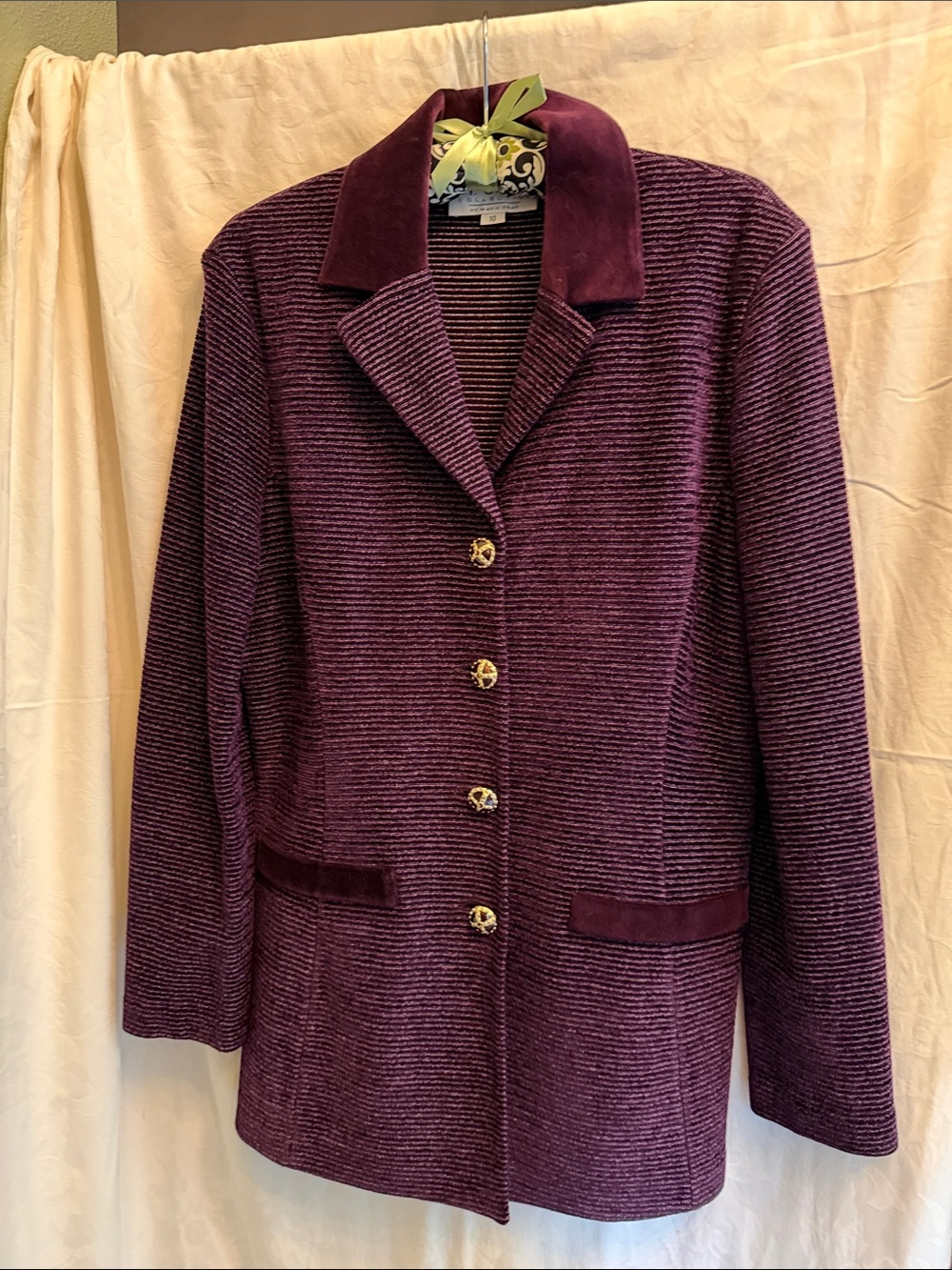 St. John Plum Purple Textured Blazer with Velvet Trim